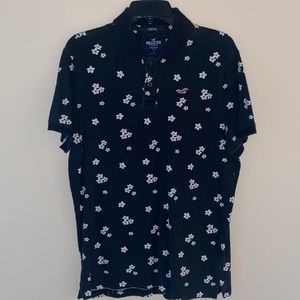 Hollister Black Flower Polo Flex Tight Muscle Shirt